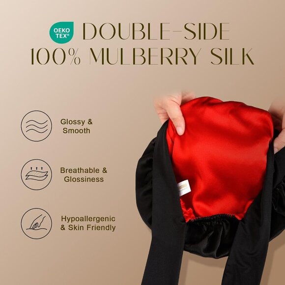 Silk Bonnet Women Double Layer Sleep Cap Ties Hair Wrap for Long Hair main image 5
